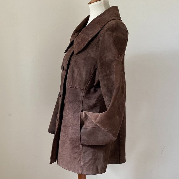 XOXO Chocolate Brown Suede Coat Double Breasted Jacket size L - Picture 5 of 14
